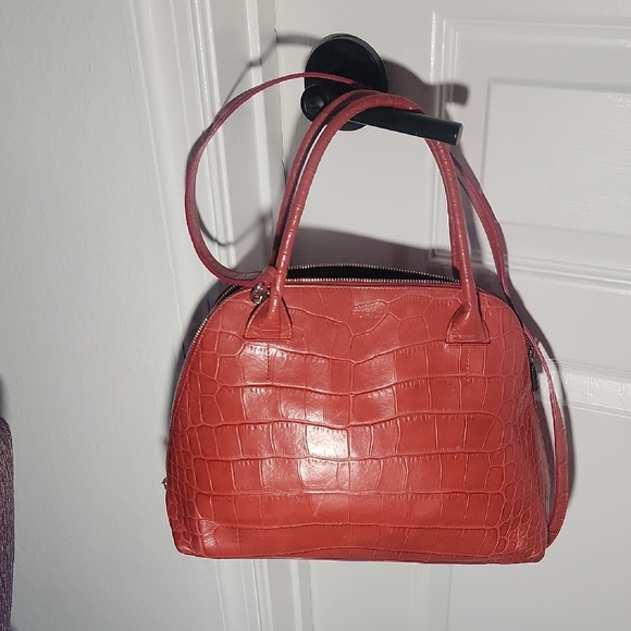 Furla Handbags - Elegant Red FURLA Crocodile-Embossed Handbag/Crossbody